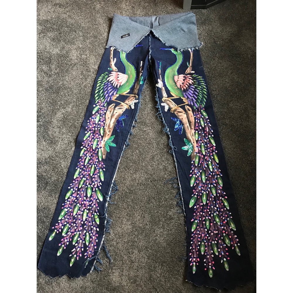 Stretch denim handpainted jeans